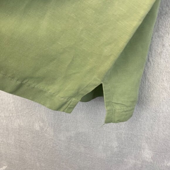 IZOD Button Up Washable Silk Linen Blend Shirt Mens Large L Green Short Sleeve - Picture 10 of 14